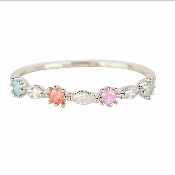 Dainty Pastel Cubic Zirconia Ring Silver-sz 6 or 7 NWT - Picture 2 of 2